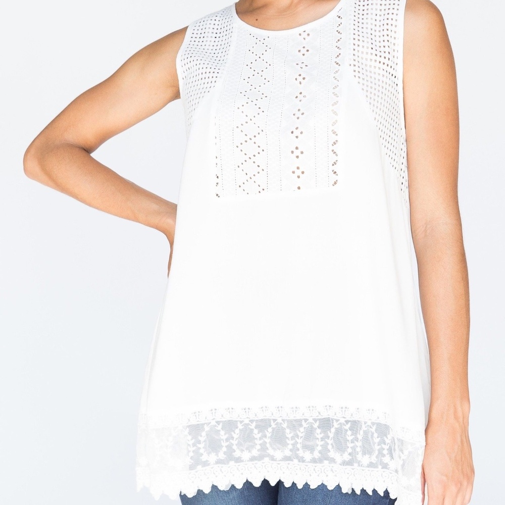 Woven Eyelet Tank White - M